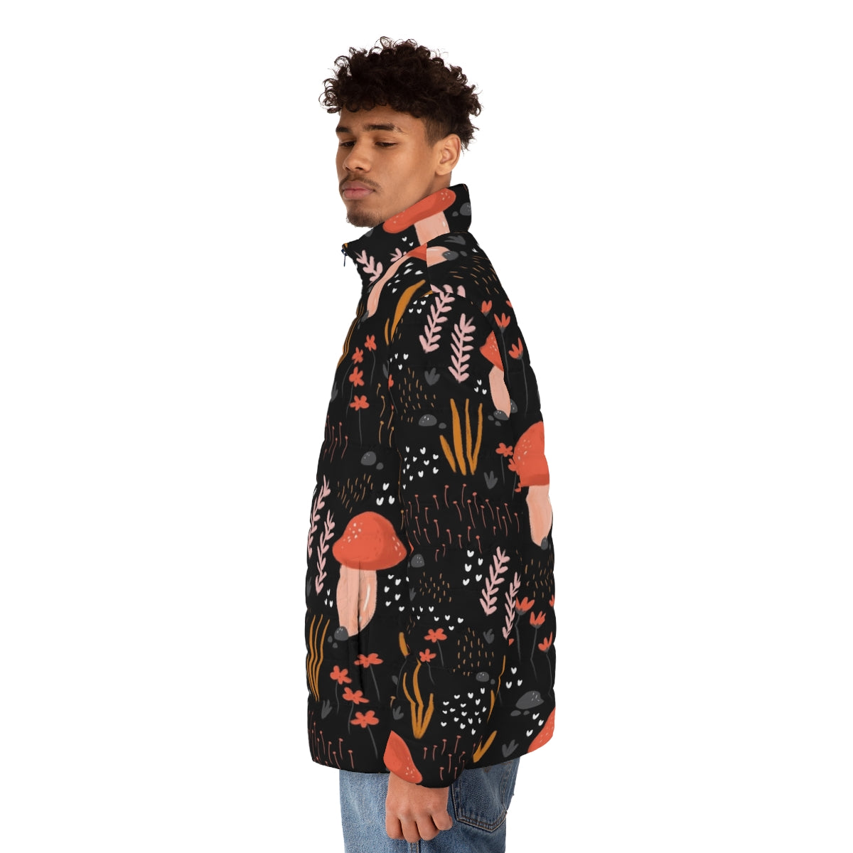 Fairy Garden Puffer Jacket featuring whimsical floral and botanical designs - men side left