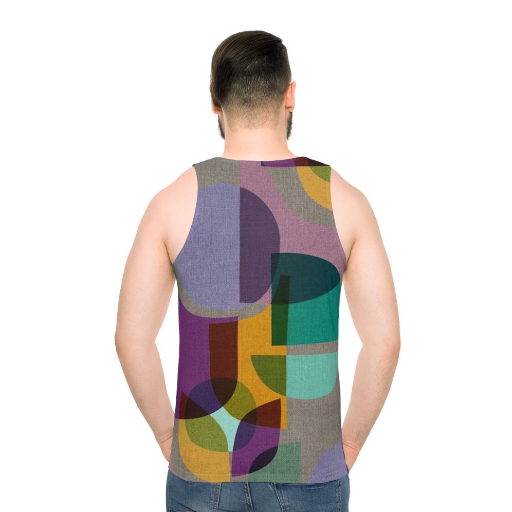 Colorful mid century inspired kaleidoscope pattern unisex tank top - men back