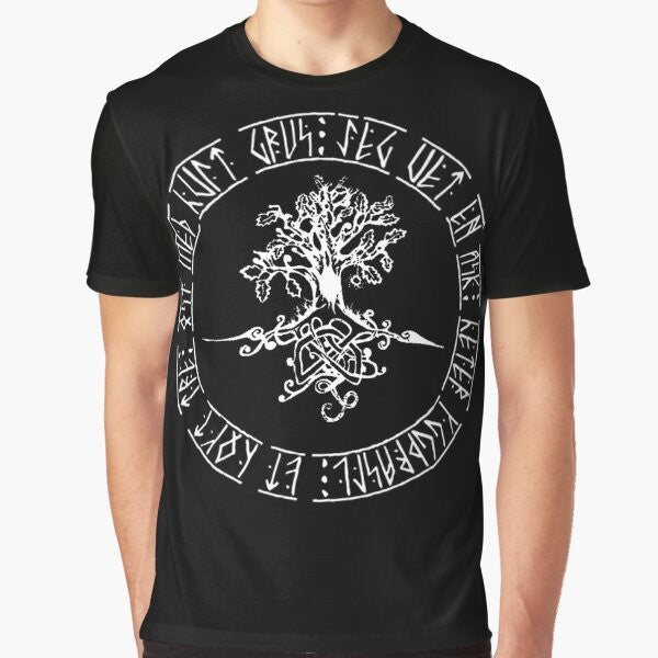 Yggdrasil, the Norse tree of life, depicted on a graphic t-shirt