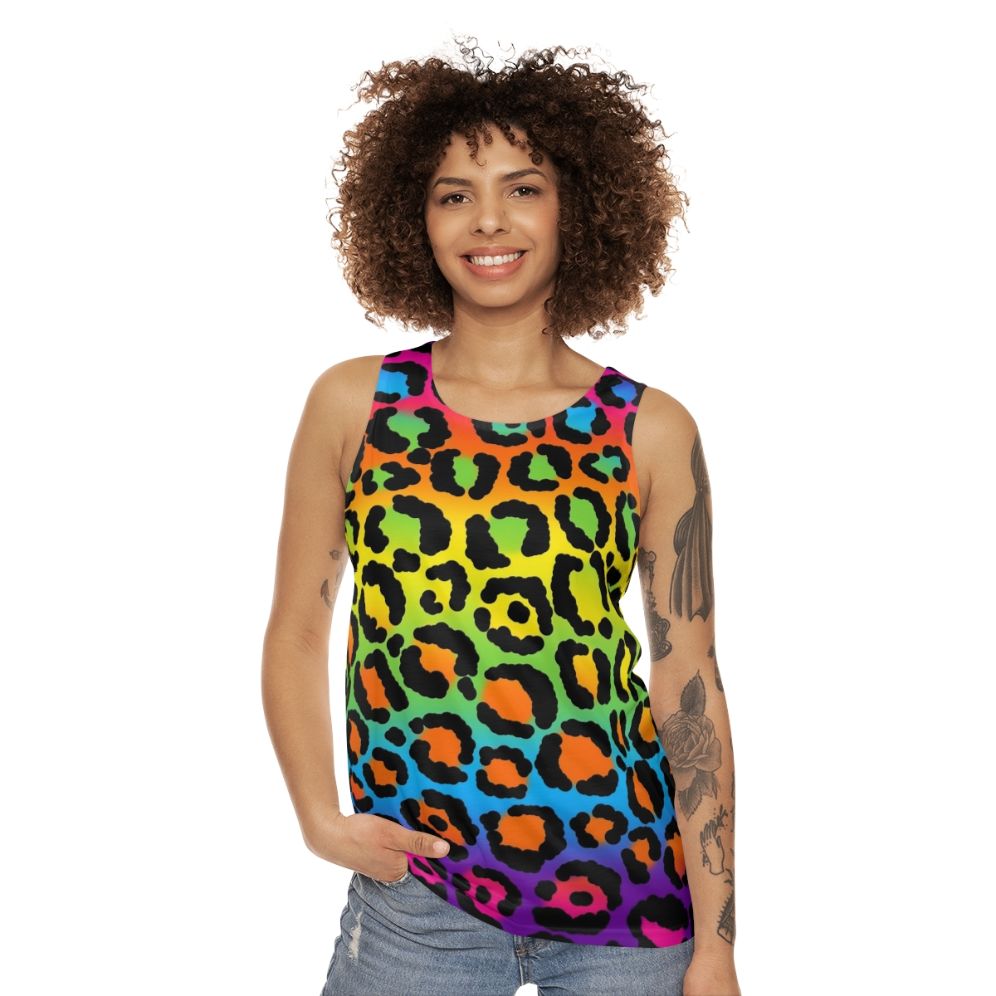 1997 neon rainbow leopard print unisex tank top - women