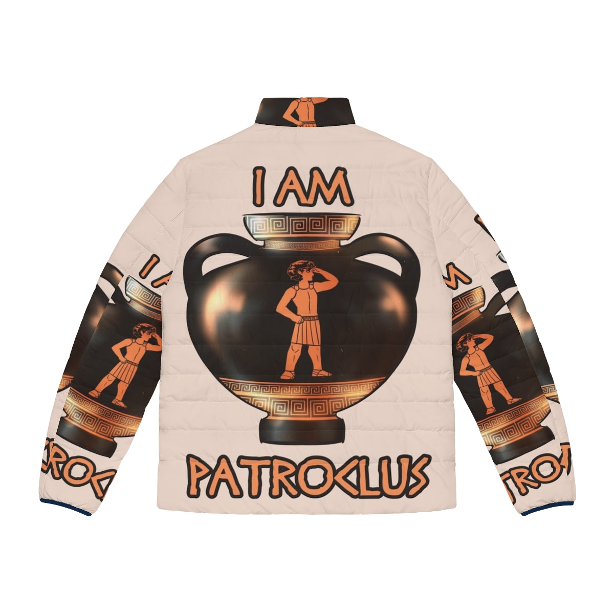 Patroclus wearing a puffer jacket inspired by Greek mythology - Back