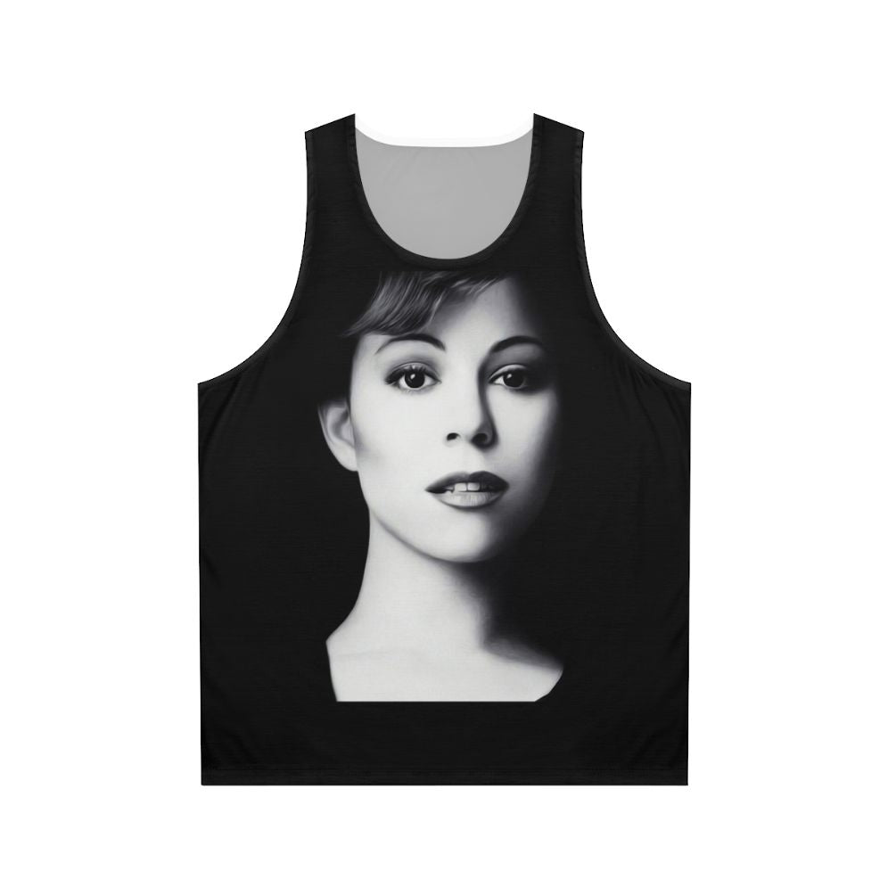 Unisex tank top with an illustrative design of a music legend from the 1990s