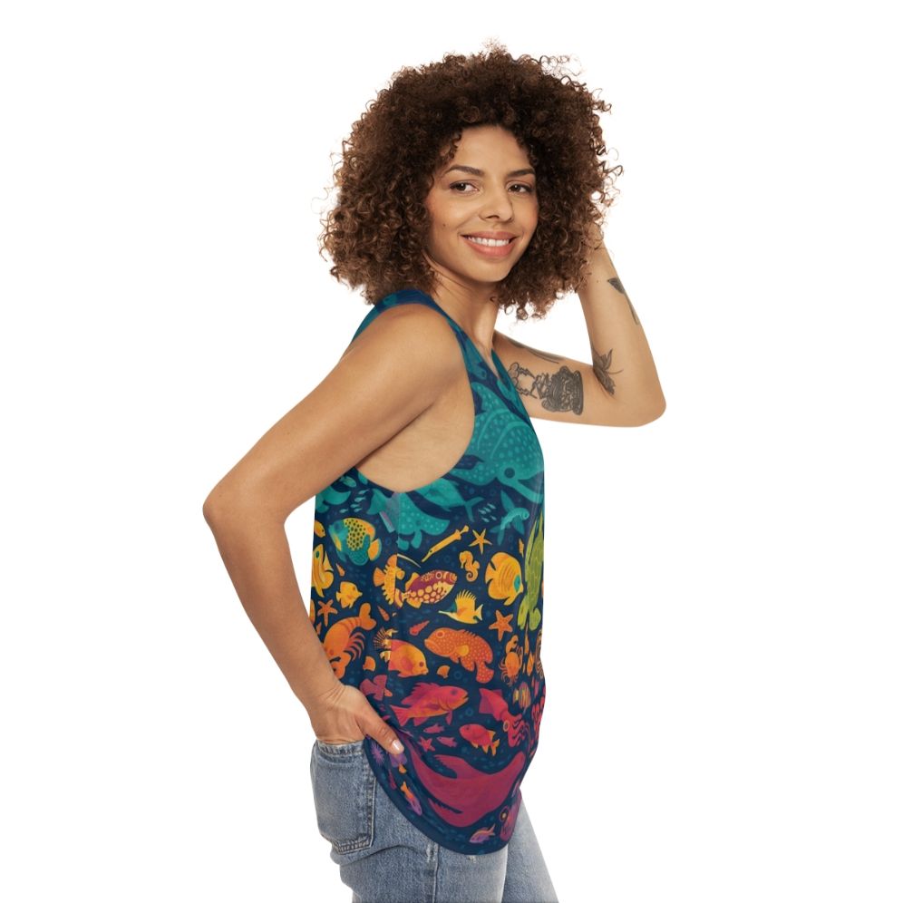 Colorful aquatic spectrum unisex tank top - women side