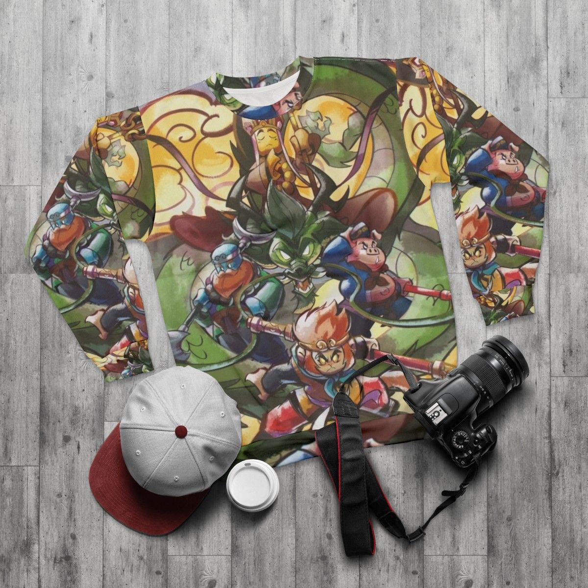 Monkie Kid Inspired Sweatshirt with Sun Wukong Graphics - flat lay