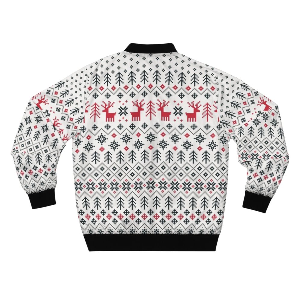 Holiday Sweater Pattern Bomber Jacket with Retro Scandinavian Design - Back