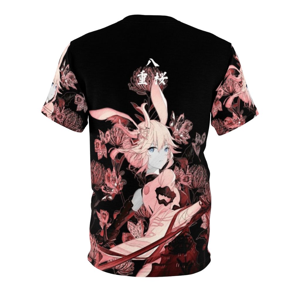 Illustration of a samurai warrior and red flowers on a t-shirt - Back