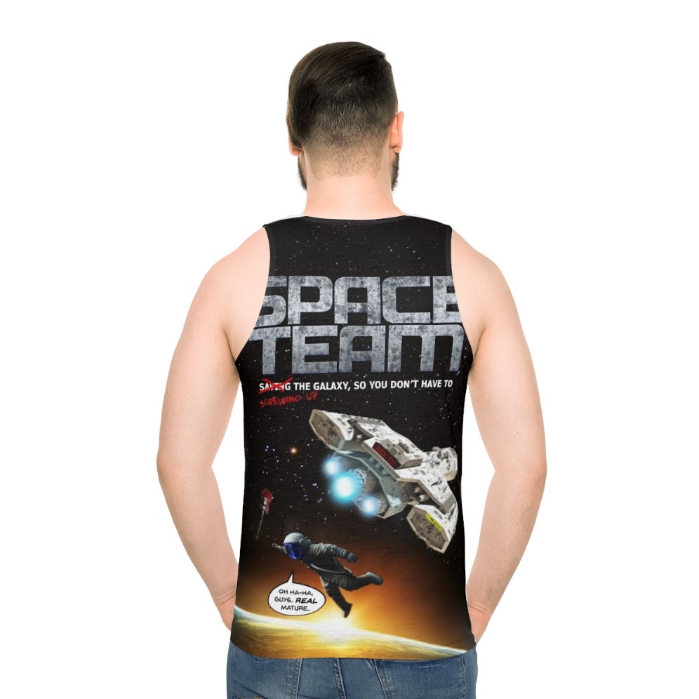 Space Team Unisex Tank Top with Galaxy Design - men back