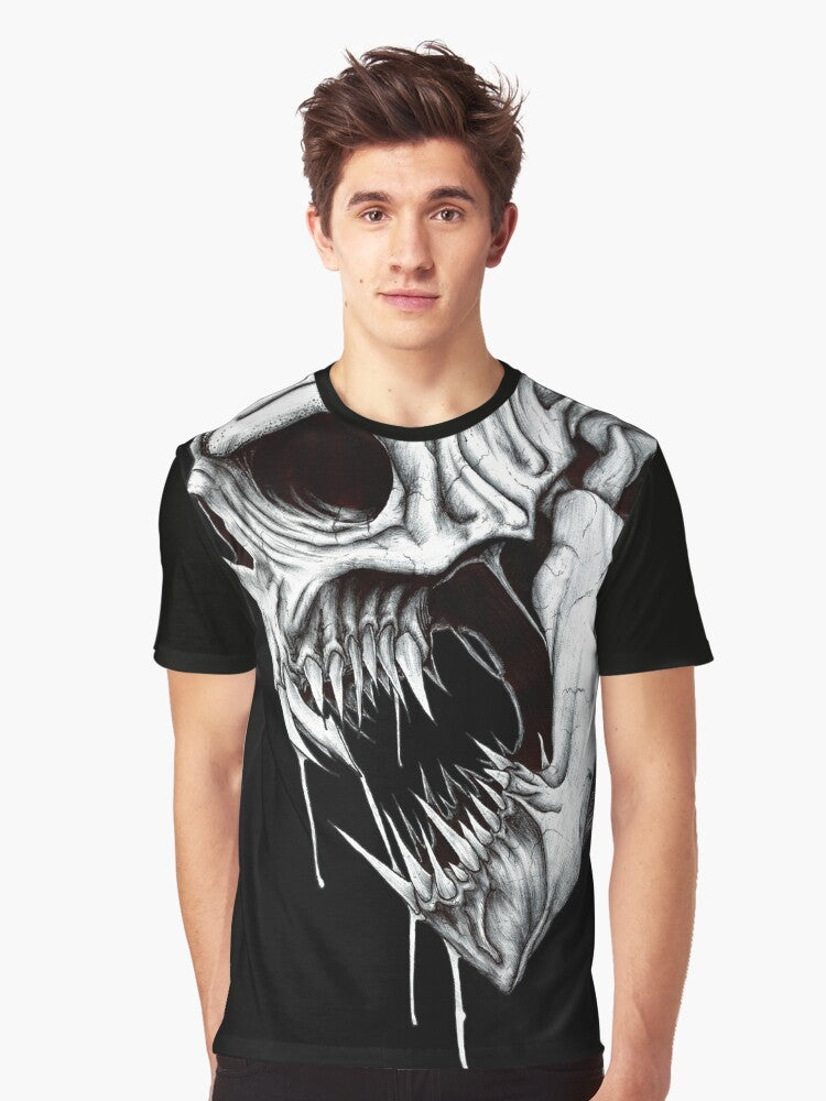 A graphic t-shirt featuring the ominous Grim Reaper with a skull, teeth, and fangs - Men