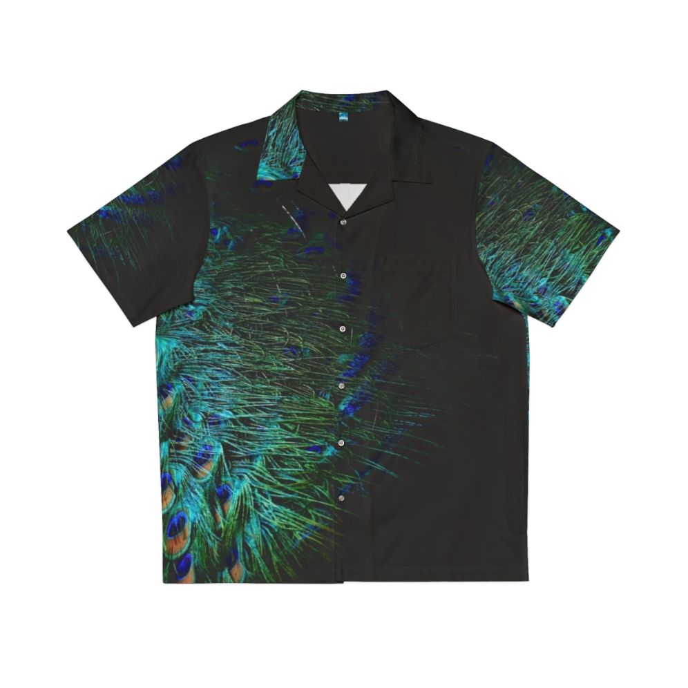 Peacock feathers in a modern, abstract design on a black background Hawaiian shirt