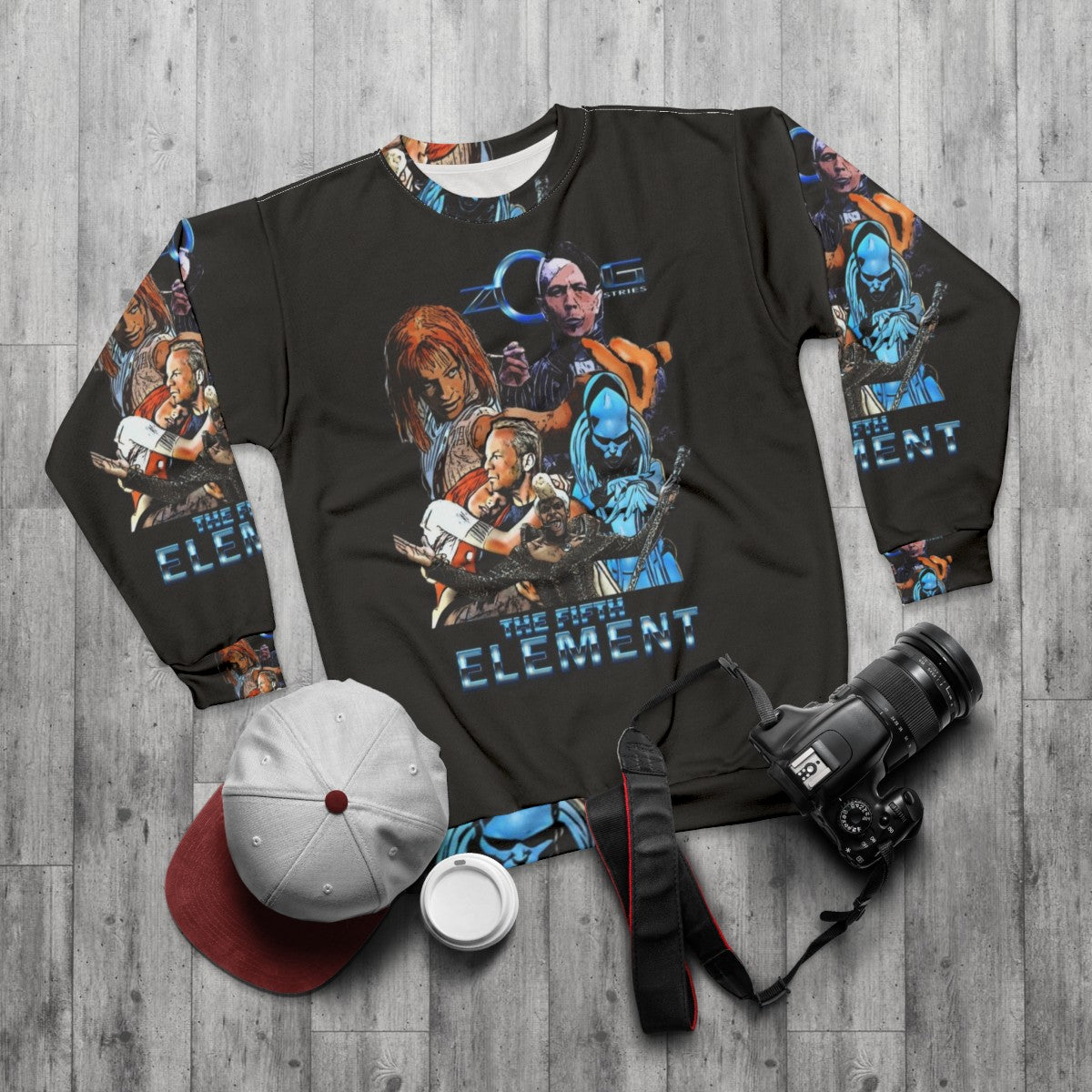 The Fifth Element Sweatshirt 2 featuring iconic sci-fi movie imagery - flat lay