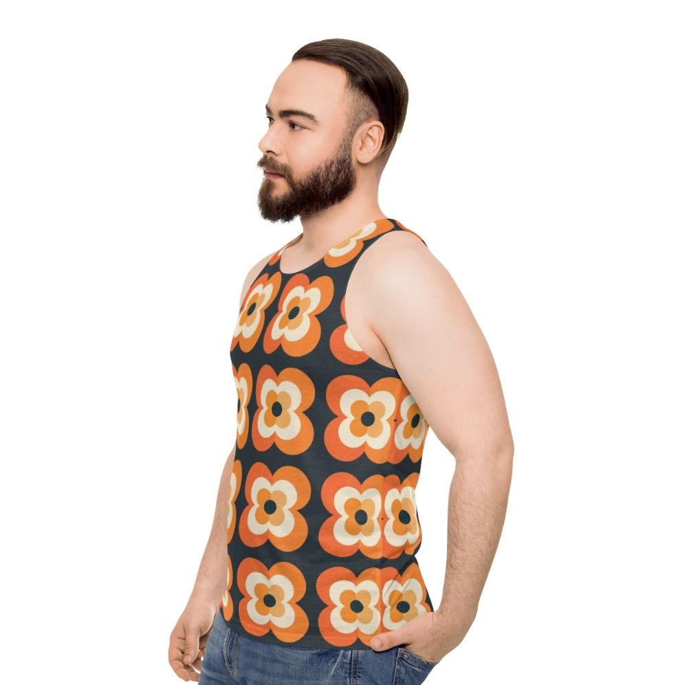 Retro flowers orange and charcoal unisex tank top - men side