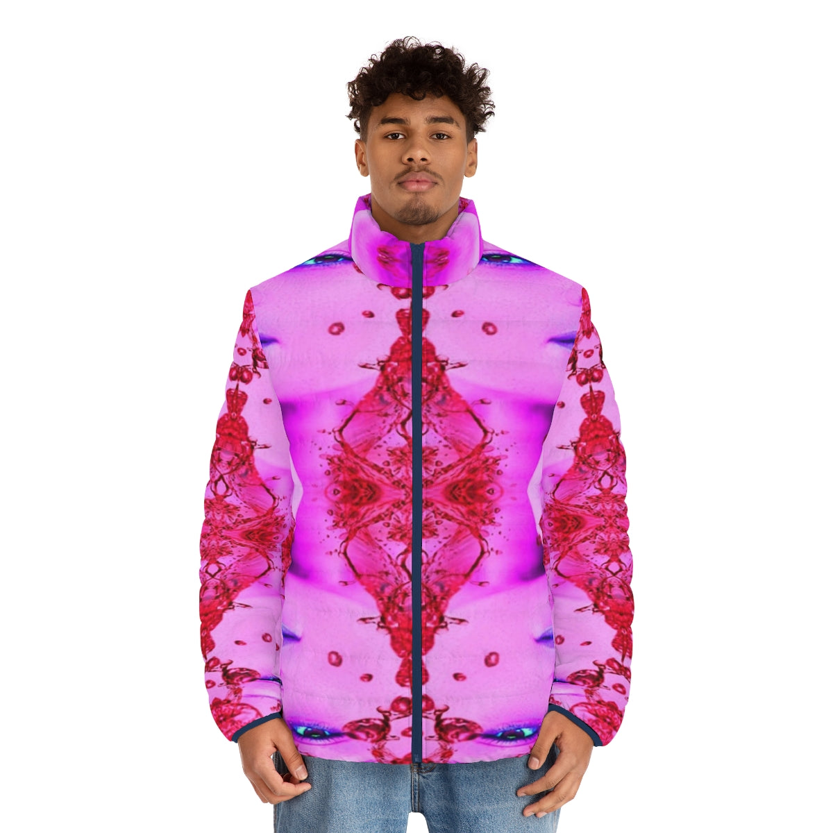 Passion Puffer Jacket featuring a vibrant, abstract pattern and whimsical design - men front