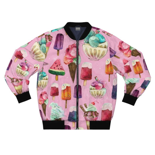 A pink and white ice cream pattern bomber jacket, perfect for summer