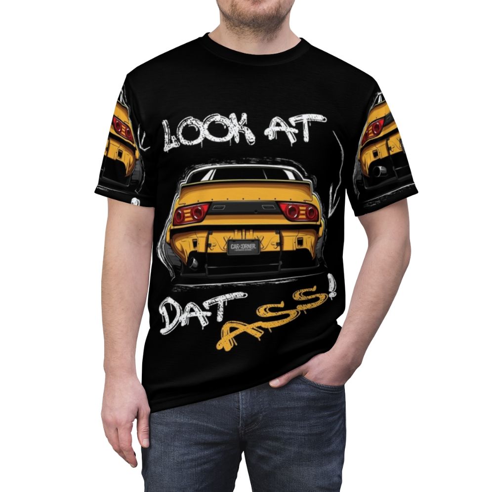 Nissan 200SX inspired all-over print t-shirt design featuring car graphics - men front