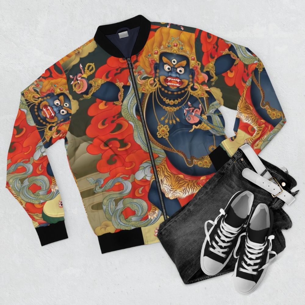 Vajrapani-inspired bomber jacket for men and women - Flat lay