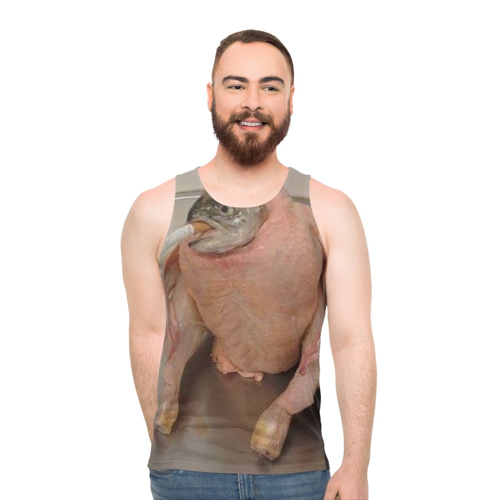 Unisex fish in chicken meme tank top - men