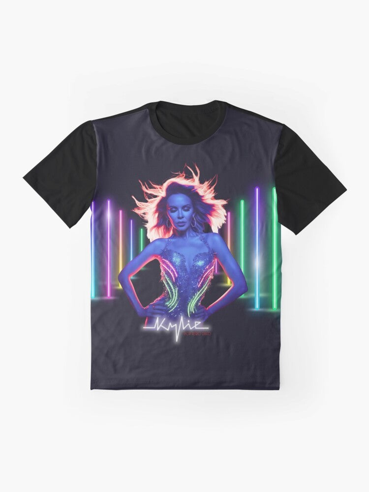 Kylie Minogue Vegas High Tension Tour Graphic T-Shirt featuring a vibrant pop retro disco design - Flat lay