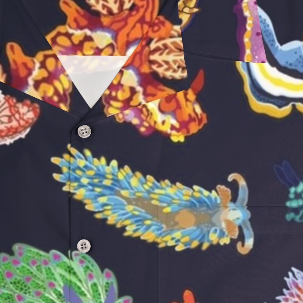 Nudie Cuties Hawaiian Shirt featuring vibrant sea slugs and nudibranchs - Detail