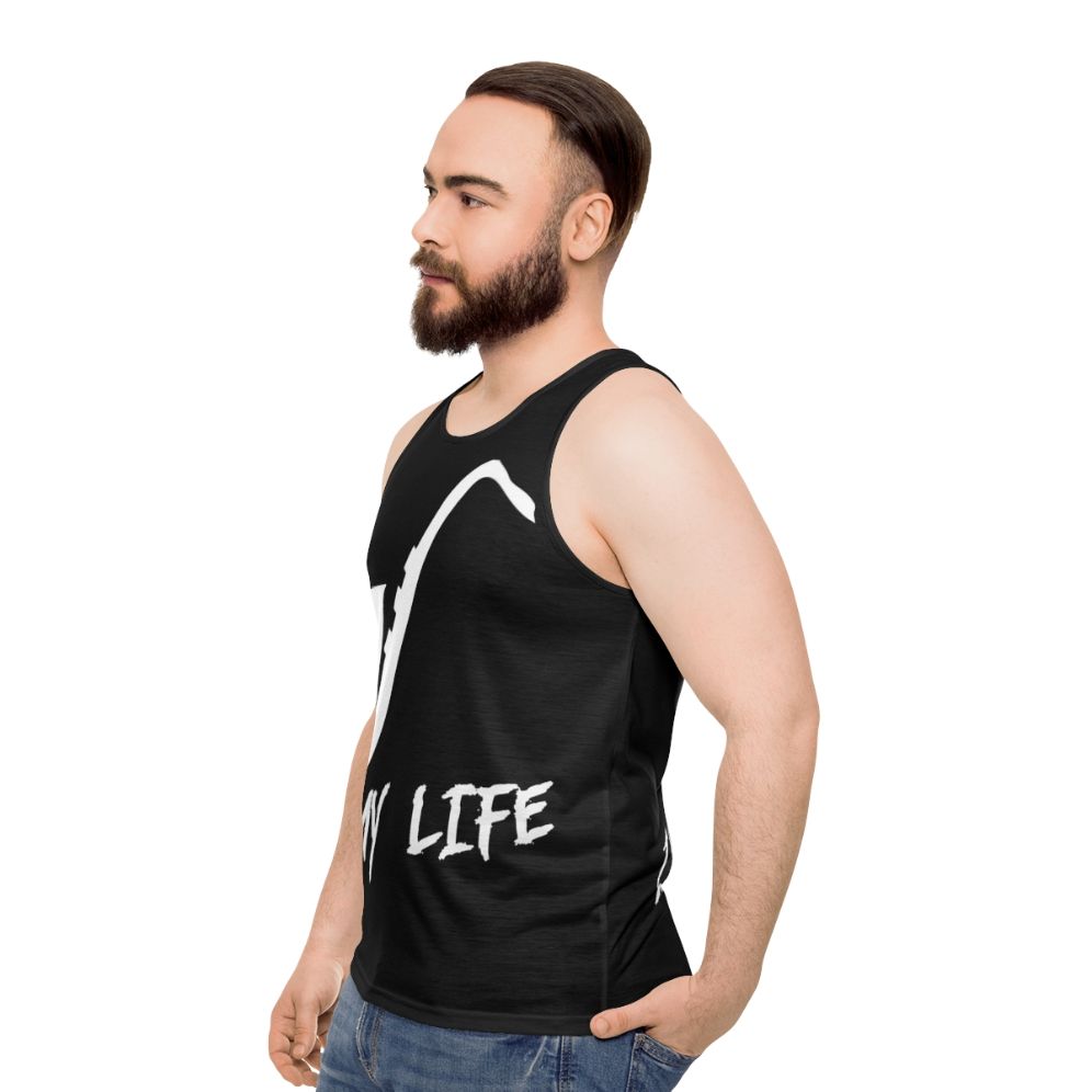 Unisex tank top with "Saxophone Is My Life" text - men side