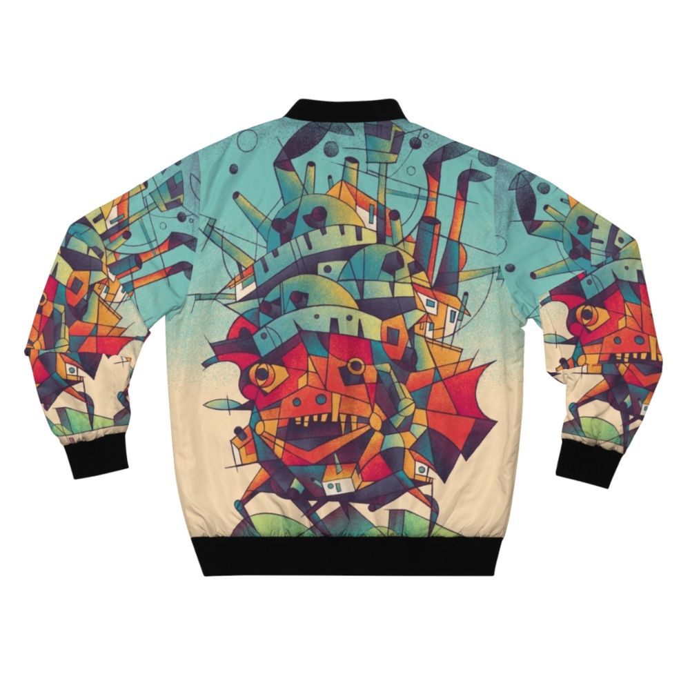 Anime inspired Moving Castle bomber jacket with cubist, futuristic design - Back