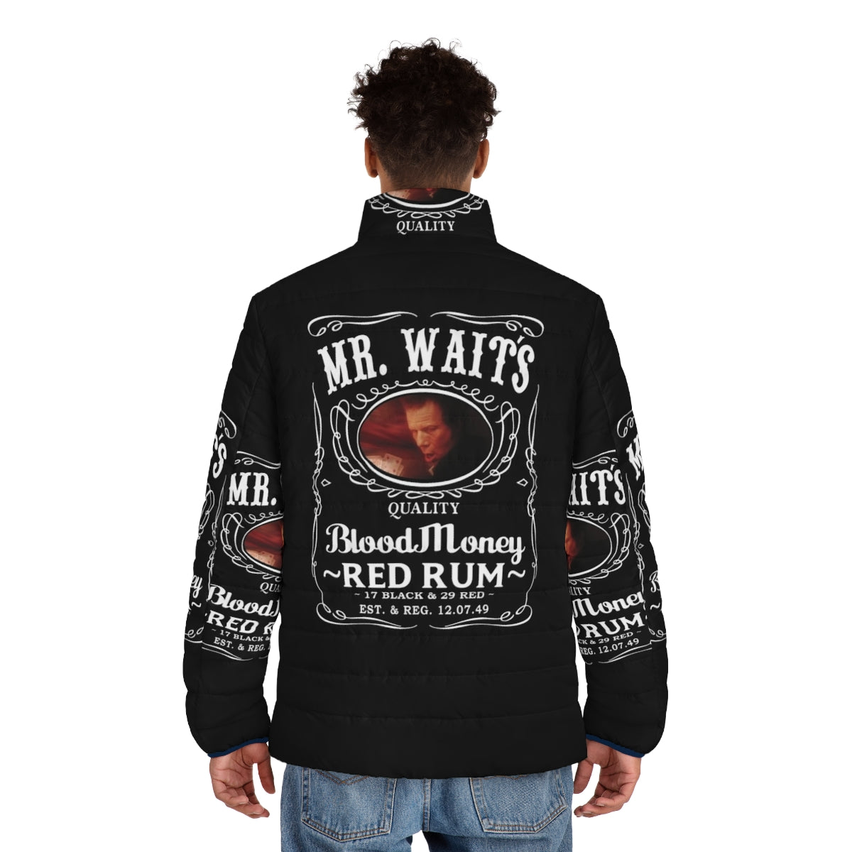 Haunted puffer jacket inspired by Tom Waits' "Blood Money" album - men back