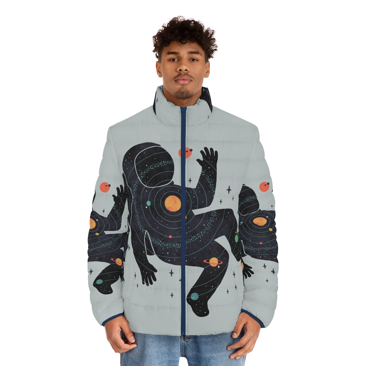 Inner Space Puffer Jacket featuring a minimalist space design - men front