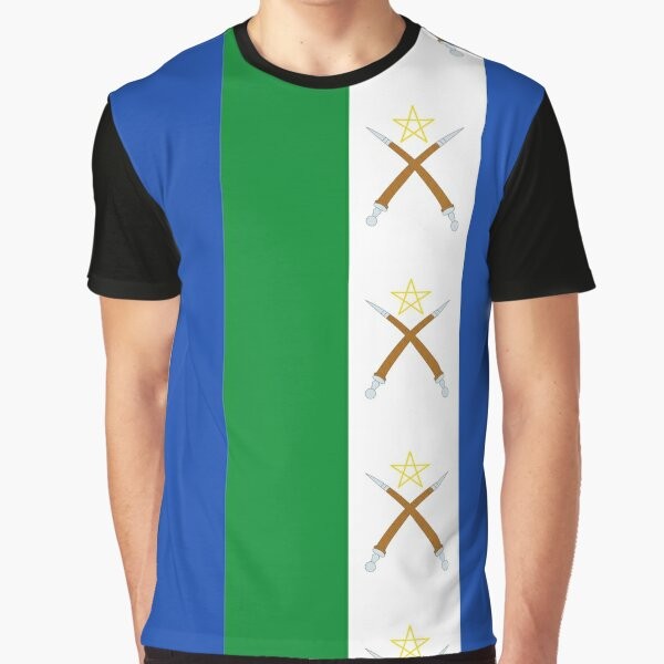 Graphic t-shirt featuring the flag of the Afar people (Qafara) from Ethiopia and Djibouti.