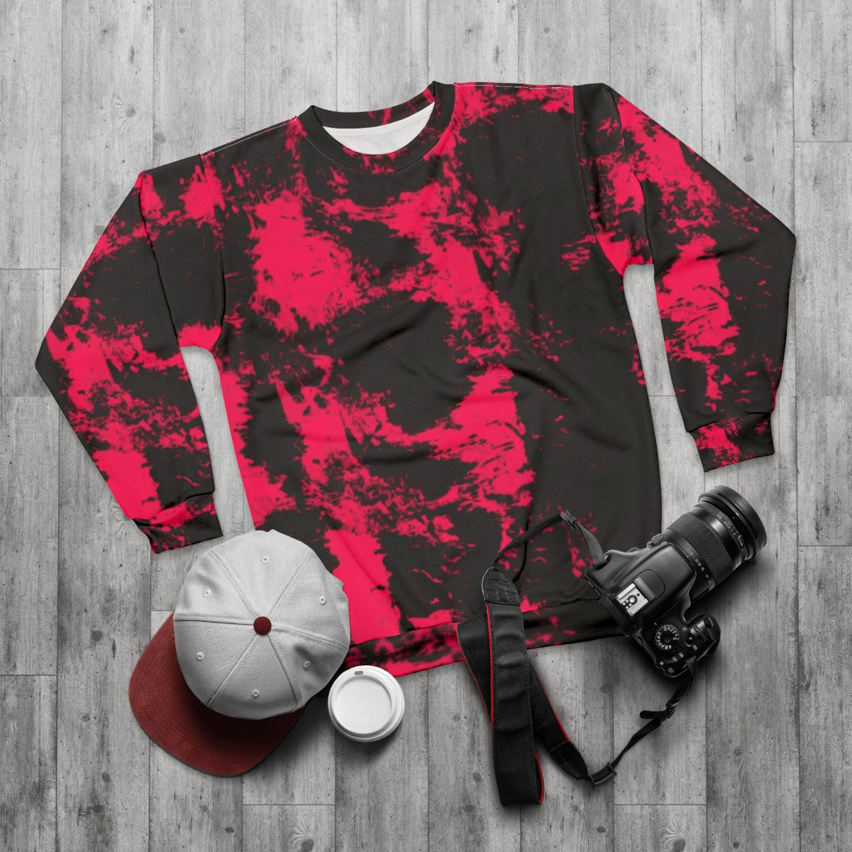 Punk pink and black abstract design sweatshirt - flat lay