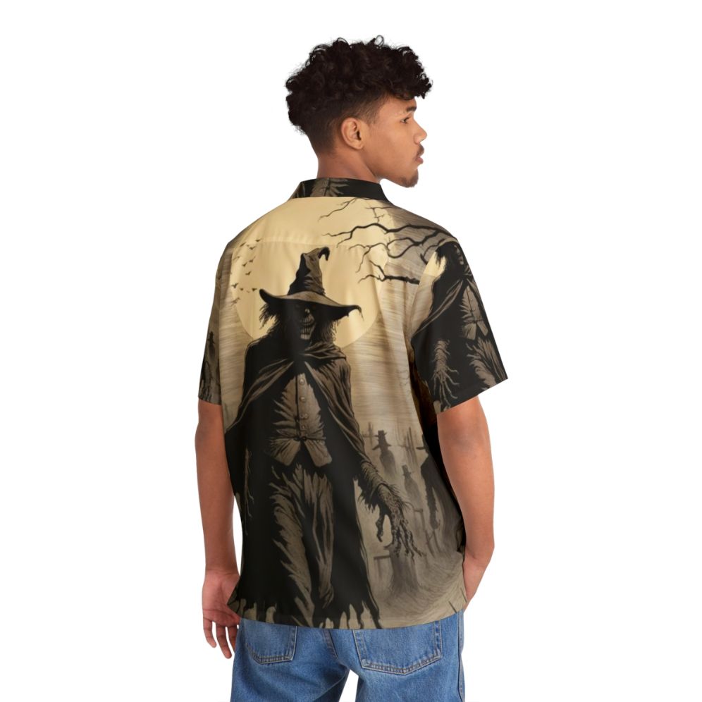 Spooky scarecrow Hawaiian shirt with horror and cryptid design - People Back