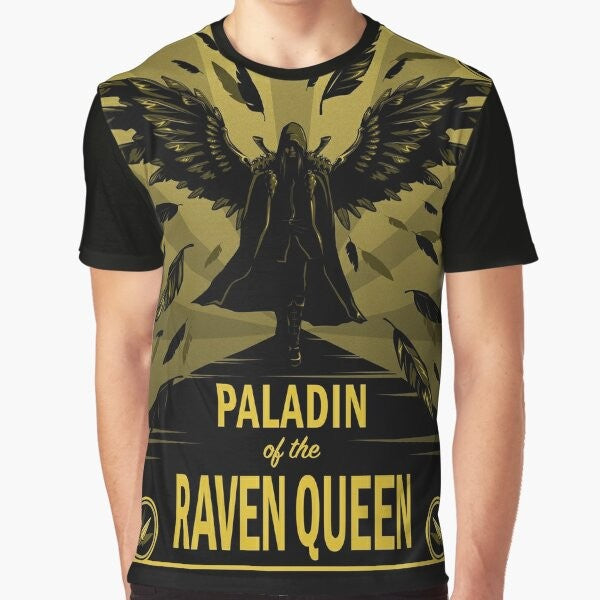 Paladin of the Raven Queen graphic t-shirt, featuring characters from the popular Dungeons and Dragons series Critical Role.