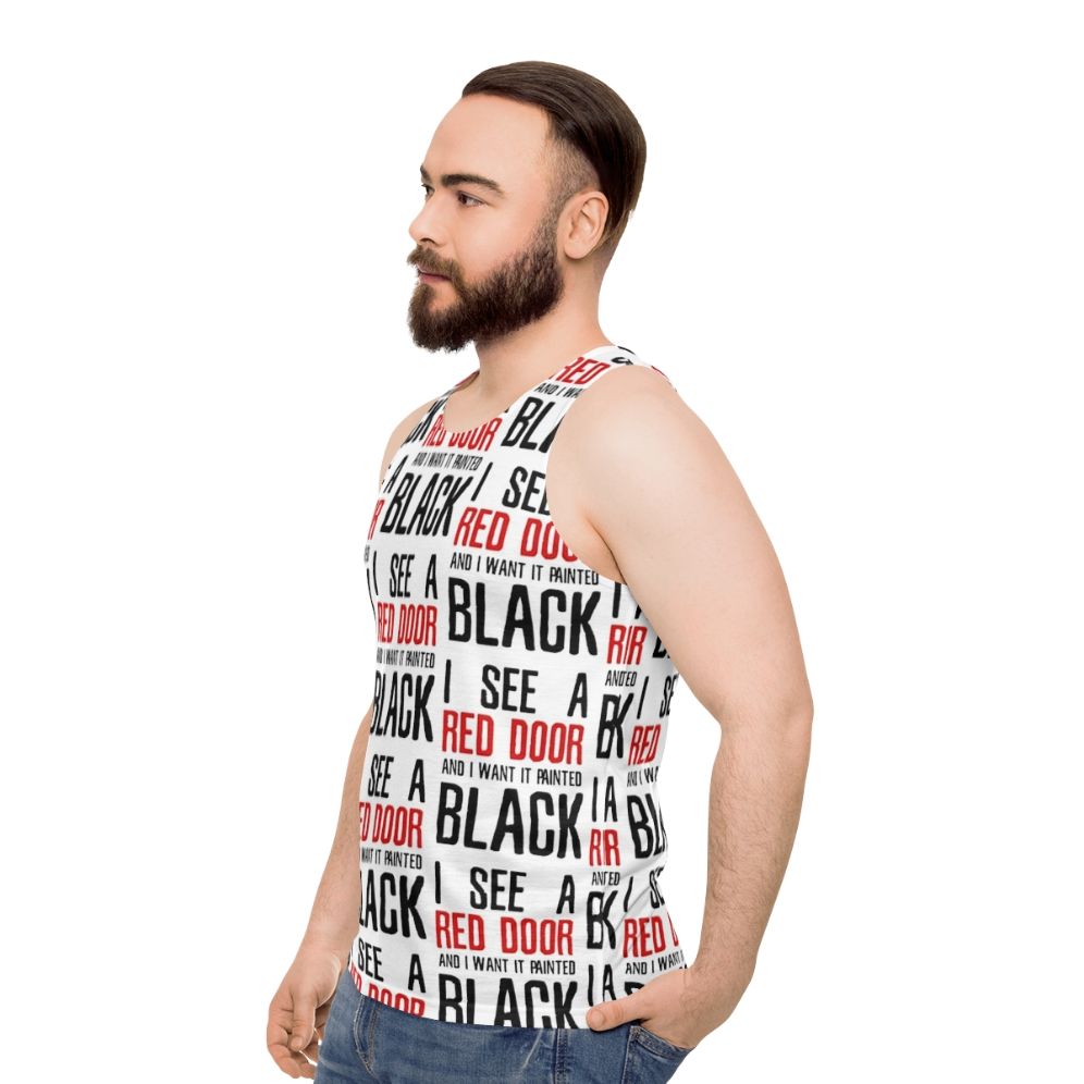 Unisex tank top with "Paint It Black" lyrics and Rolling Stones logo - men side