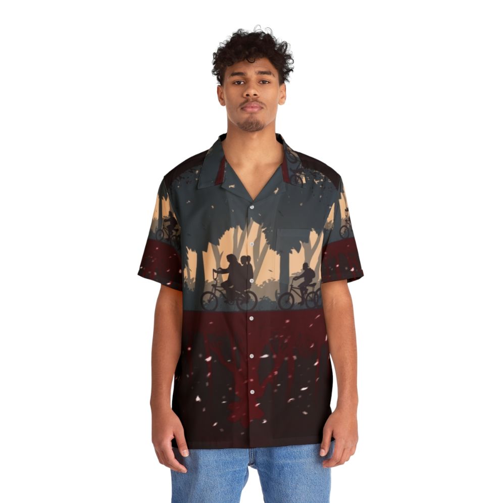 Stranger Things Themed Hawaiian Shirt with Demogorgon and 80s Aesthetic - People Front