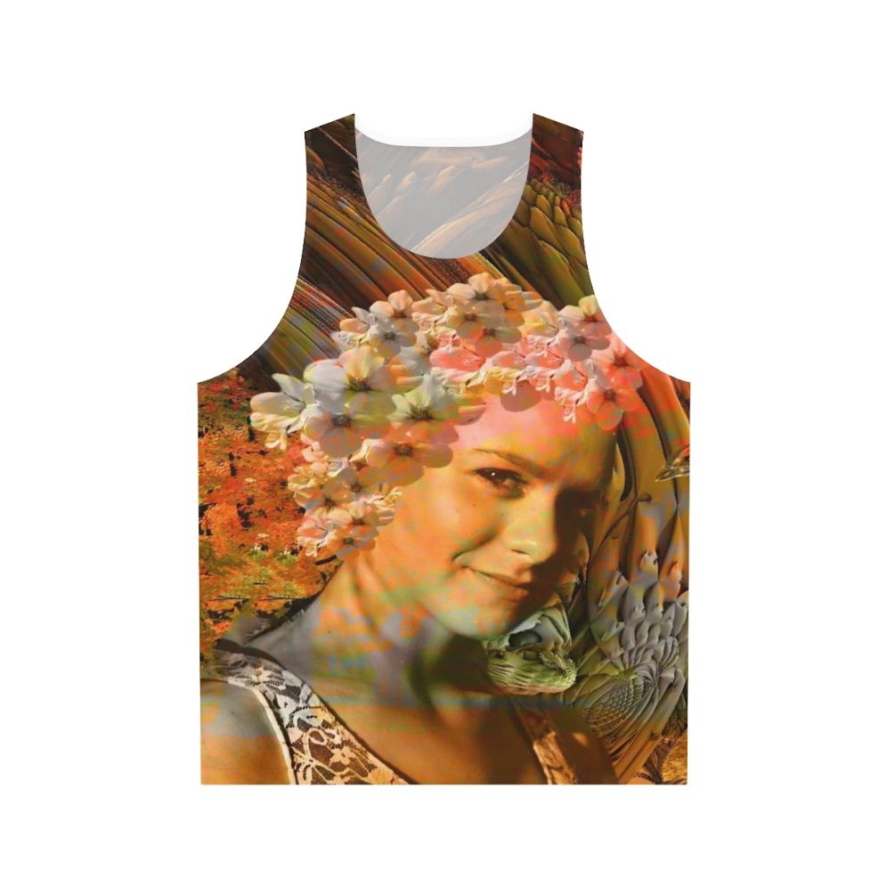 Autumn unisex tank top with abstract floral pattern