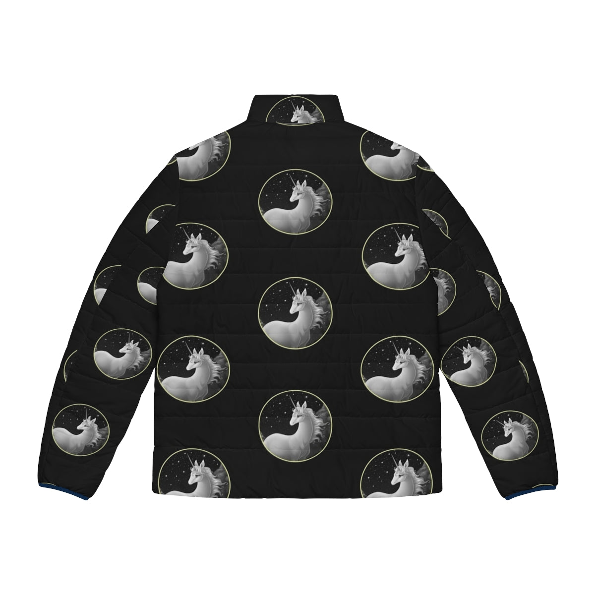 The Last Unicorn Illustration Puffer Jacket featuring a whimsical unicorn design - Back