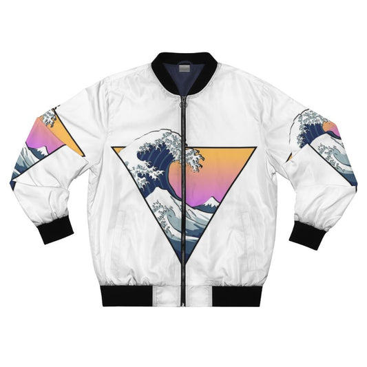 Aesthetic bomber jacket featuring the classic "Great Wave off Kanagawa" design by Japanese artist Hokusai