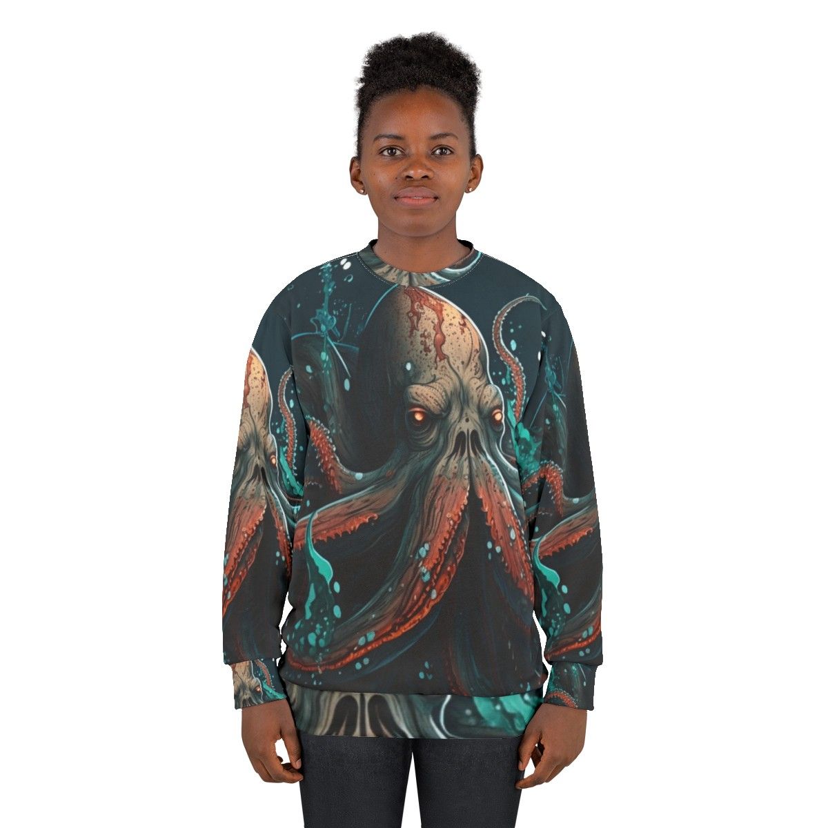 Mythical sea creatures sweatshirt with fantasy ocean life design - women