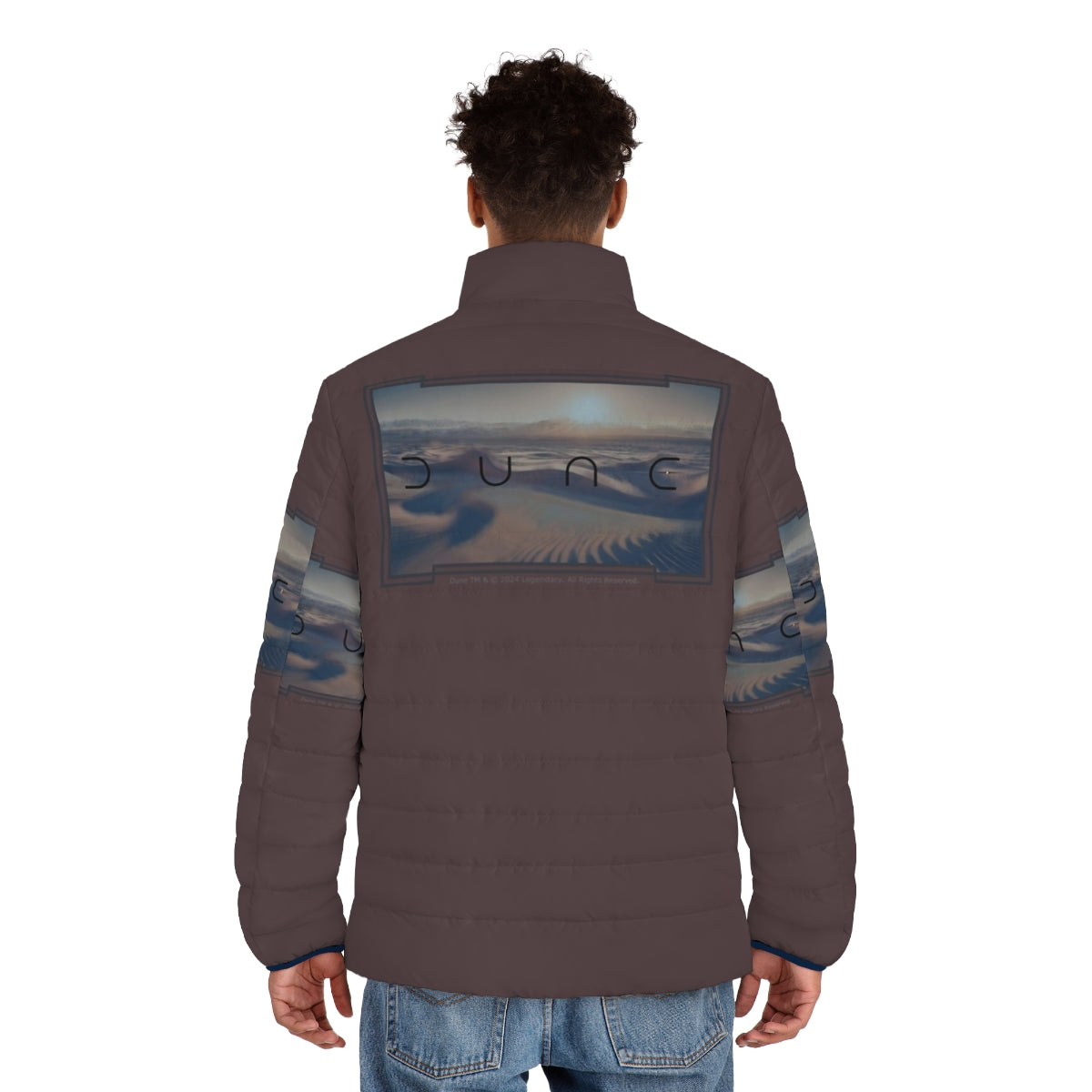 Dune-inspired desert puffer jacket with a cinematic sci-fi design - men back