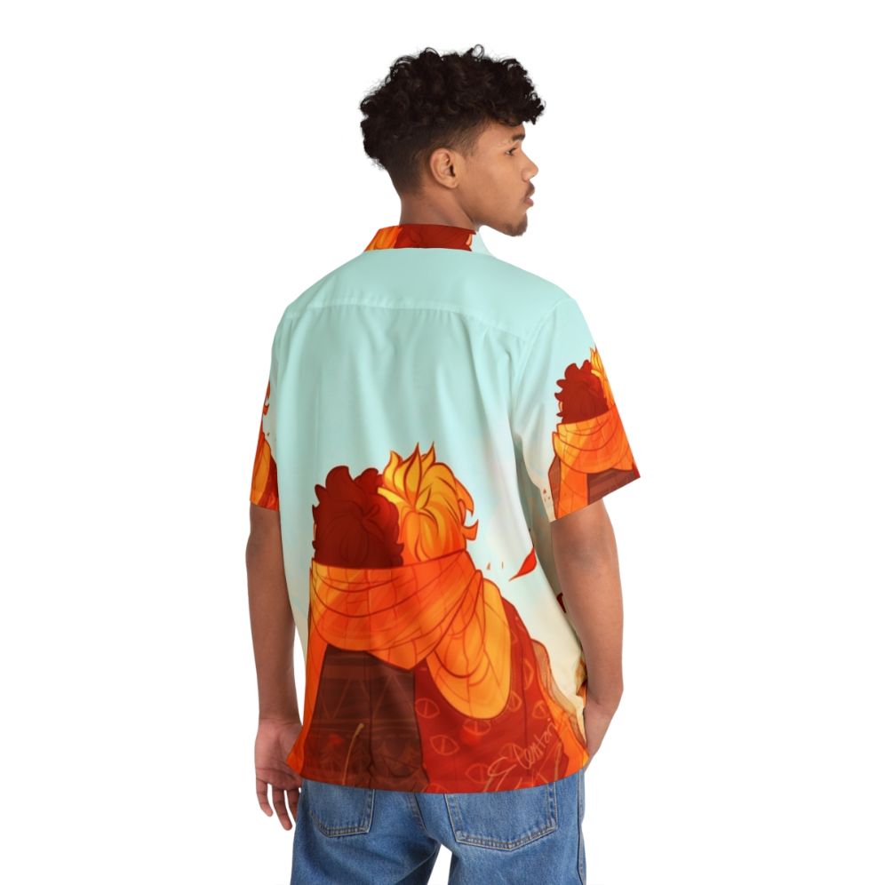 Stylish fall Hawaiian shirt with tropical floral pattern - People Back