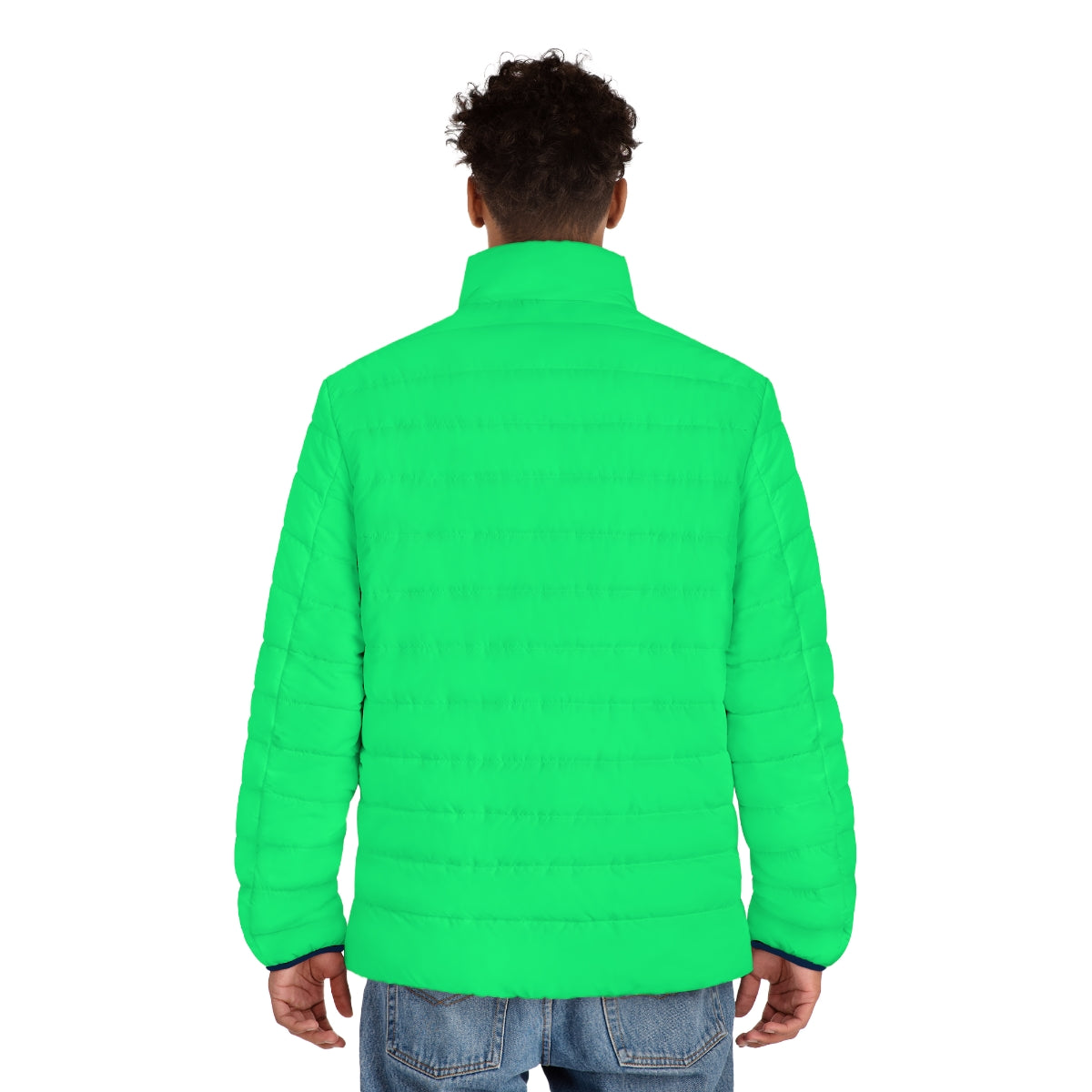 A lightweight and cozy spring green puffer jacket with a minimalist design. - men back