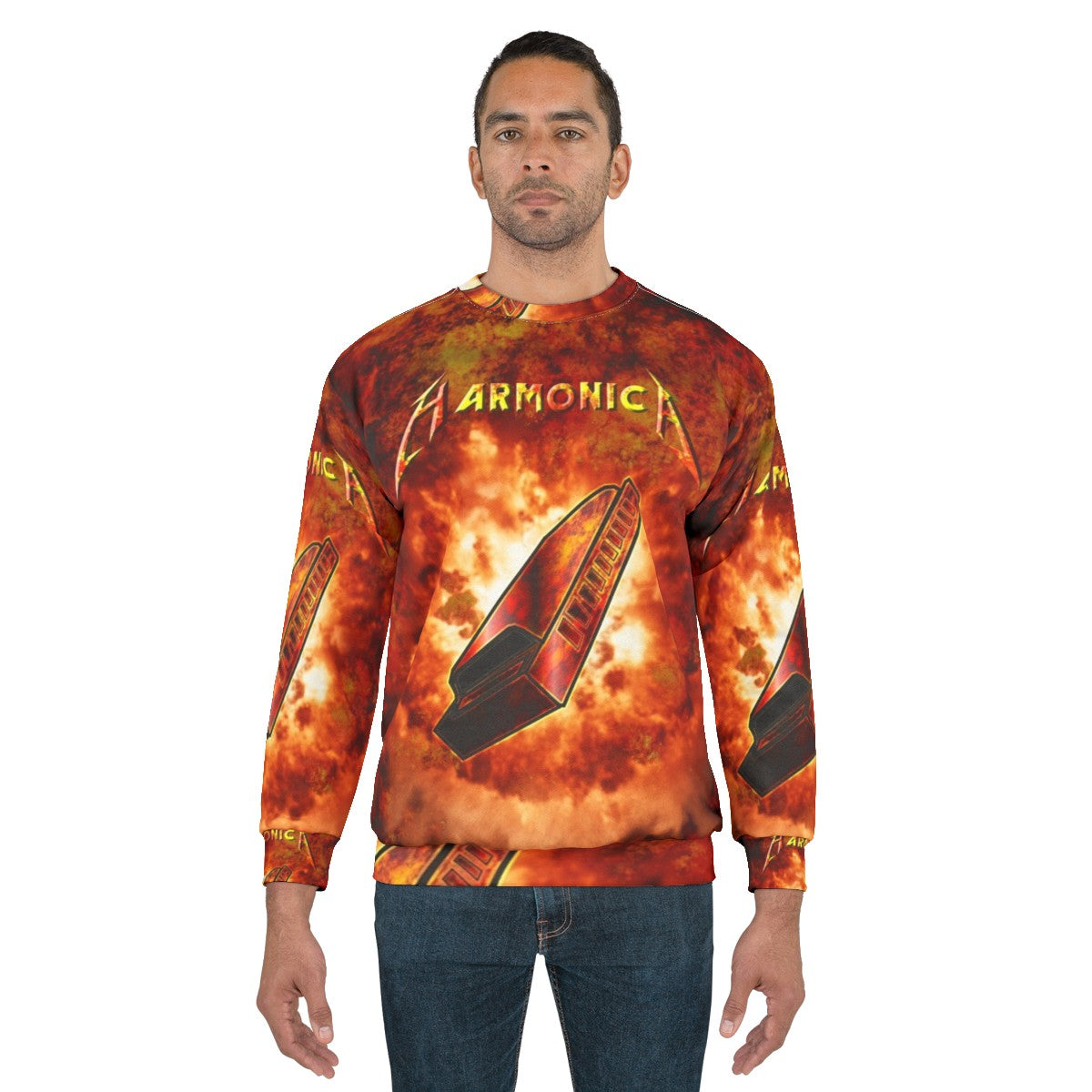 Hard Rock Harmonica Sweatshirt - Vintage Music Instrument Parody Apparel - men