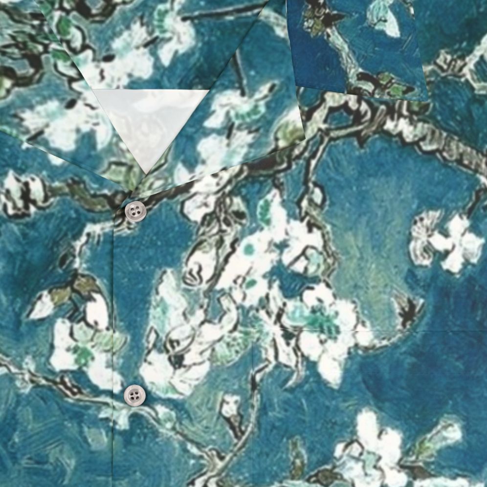 Dark Teal Van Gogh Almond Blossoms Hawaiian Shirt - Detail