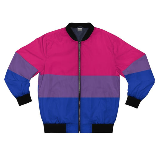 Bisexual pride flag bomber jacket with colorful bisexual pride design