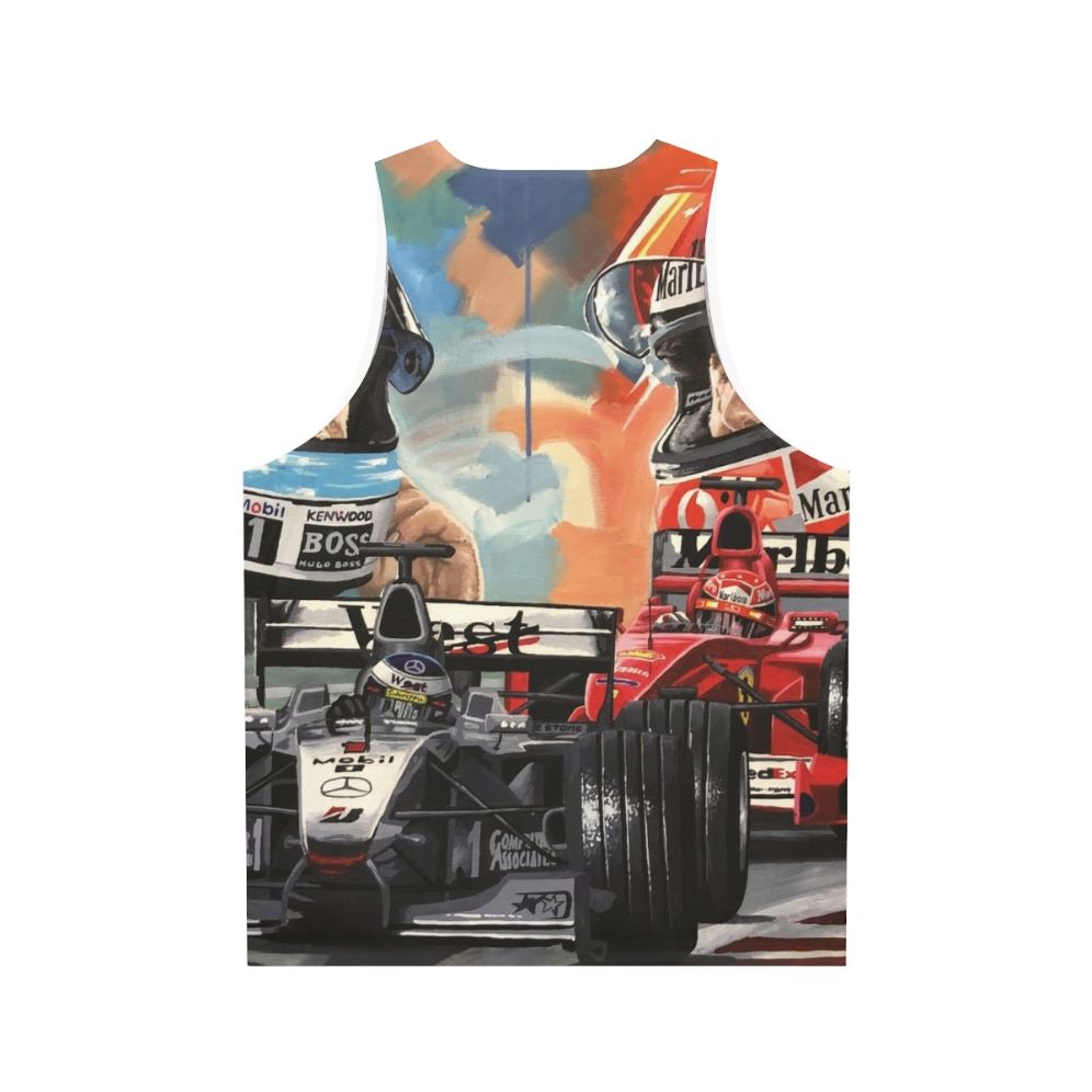 Formula One Champions Michael Schumacher and Mika Hakkinen Unisex Tank Top - Back