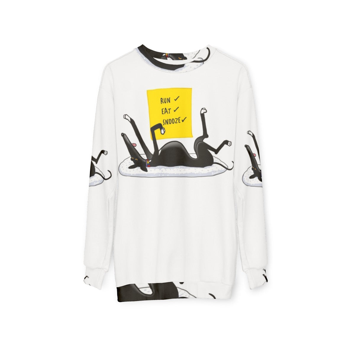 Cozy Greyhound Sweatshirt with Cartoon Dog Design - hanging