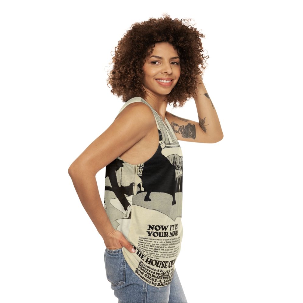 Unisex tank top featuring vintage silent movie design - women side