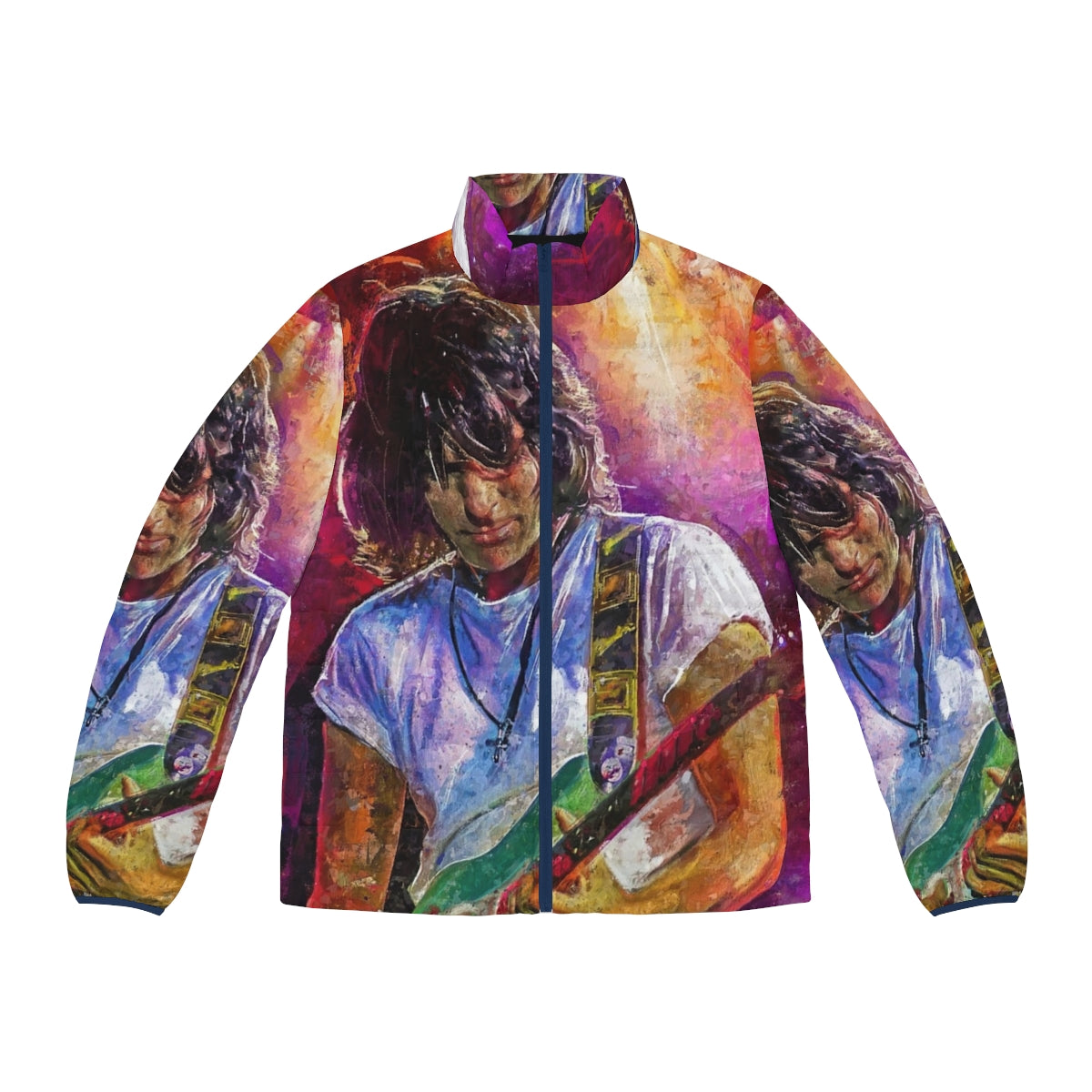 Jeff Beck Inspired Guitar Legend Puffer Jacket with Guitar Artwork