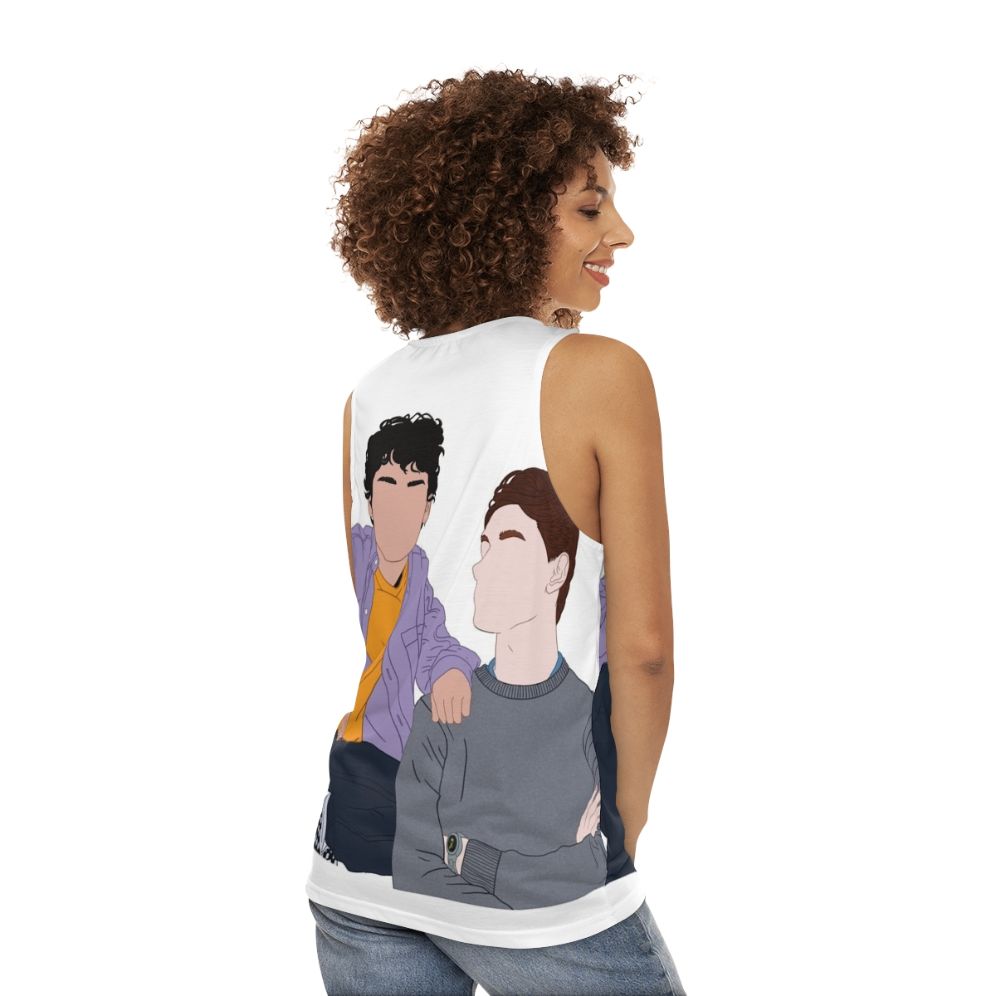 Model wearing Young Royals unisex tank top - women back