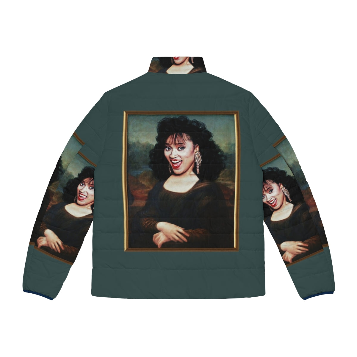 Mona Lisa Jackee Puffer Jacket featuring pop culture art of iconic actress Jackee Harry - Back