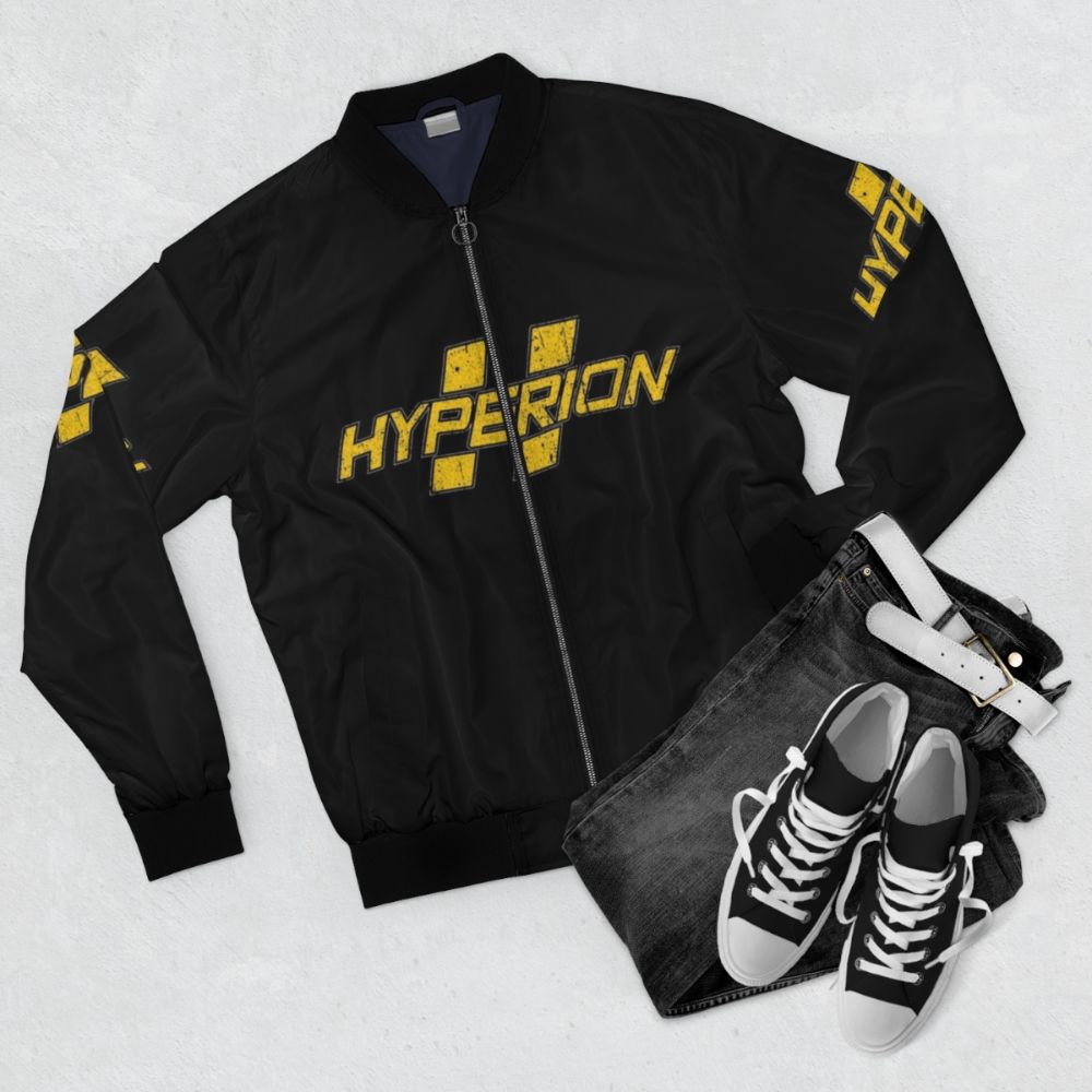 Hyperion Bomber Jacket featuring video game and pop culture design - Flat lay