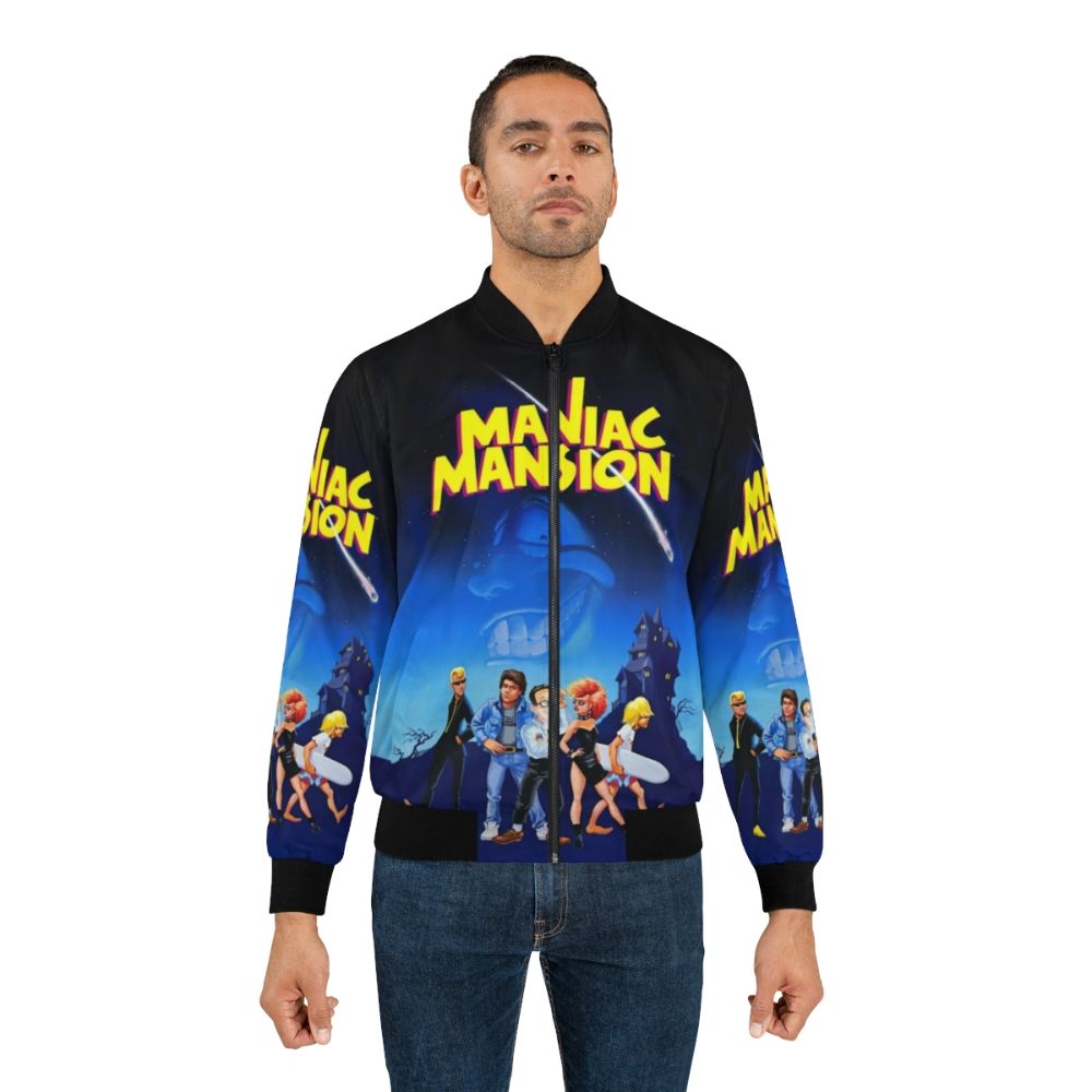 Retro gaming bomber jacket featuring the Maniac Mansion and Day of the Tentacle logos - Lifestyle